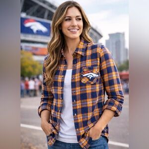 🏈 Denver Broncos Plaid Button Down Shirt | NFL Team Apparel Women’s Small